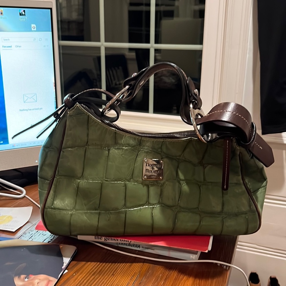 Dooney and Bourke, green crock bag dimensions roughly 16”X 9